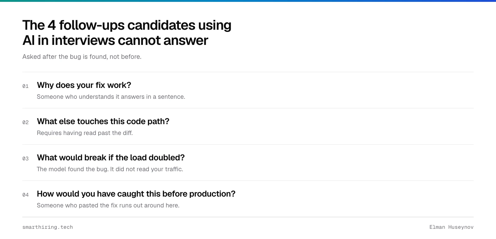 Four follow-up questions on a bug fix that separate understanding from pasting
